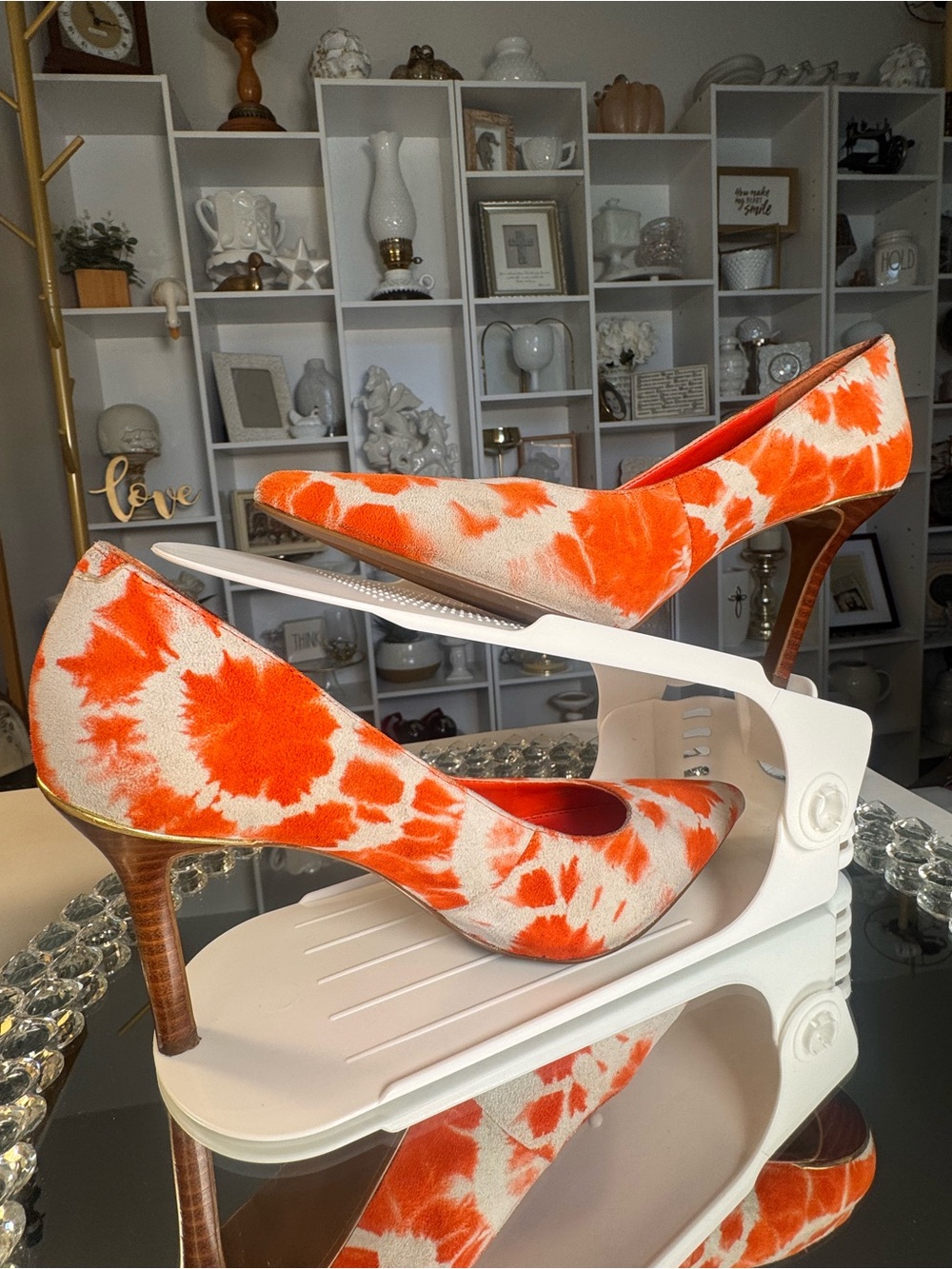 Lauren Ralph Lauren Orange and Cream Tie-Dye Pointed Toe Heels